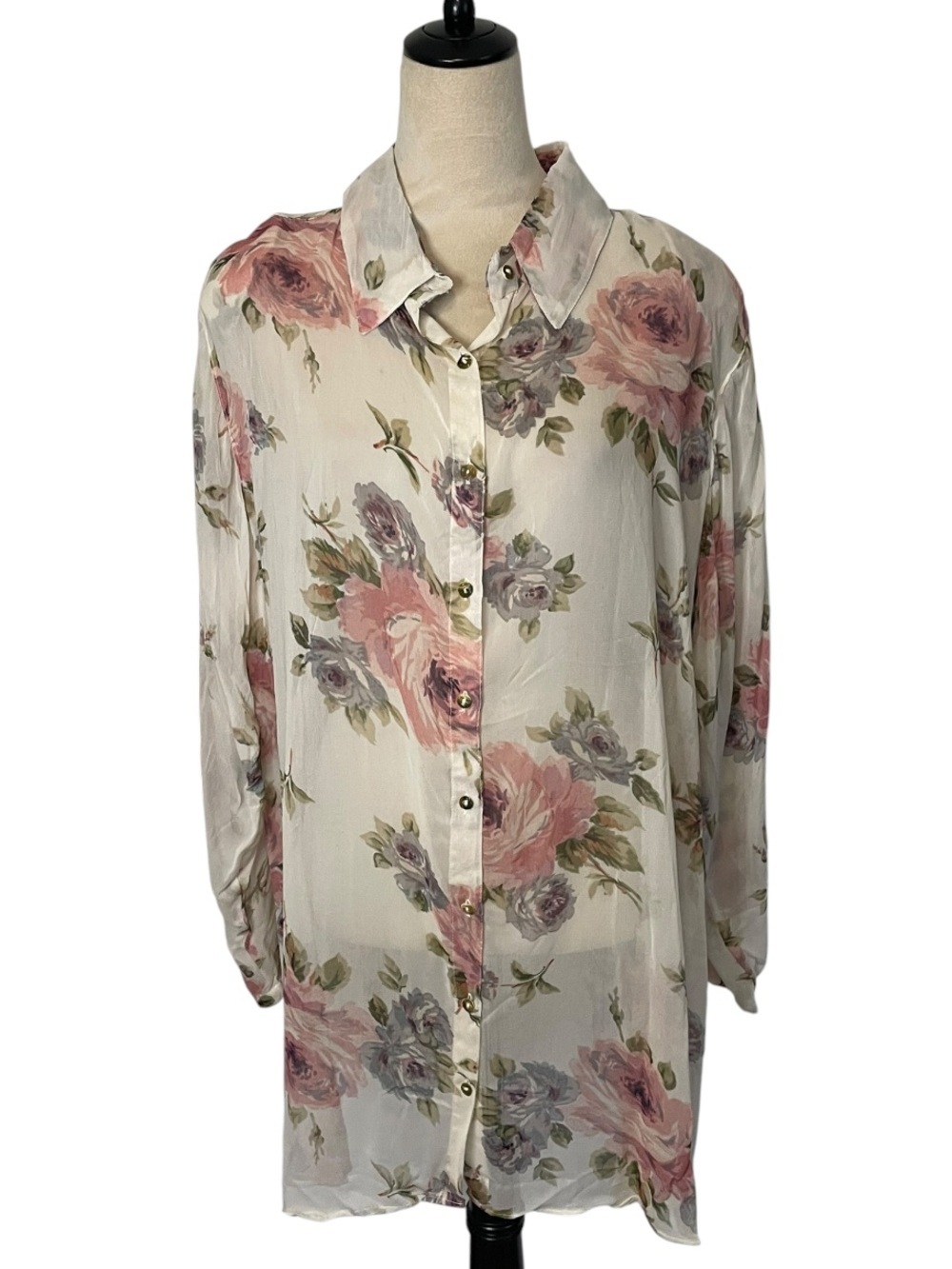 90’s Lola P. Woman Sheer Floral Button Down Shirt Blouse Deadstock NWT